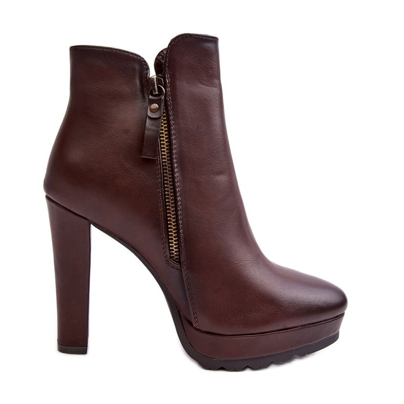 Botín Inezma marrón con tacón y cremalleras Botín Inezma marrón con tacón y cremalleras
