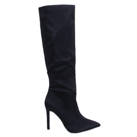 Botas de tacón alto de satén negro Strauss