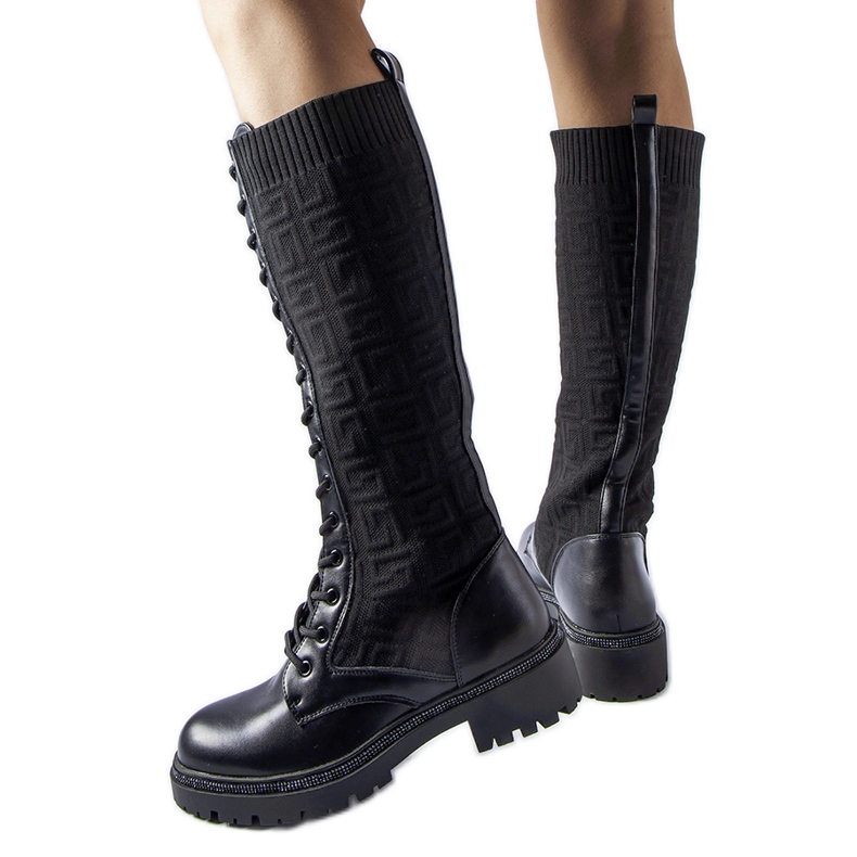 Botas calcetín negras con pedrería Pierina negro