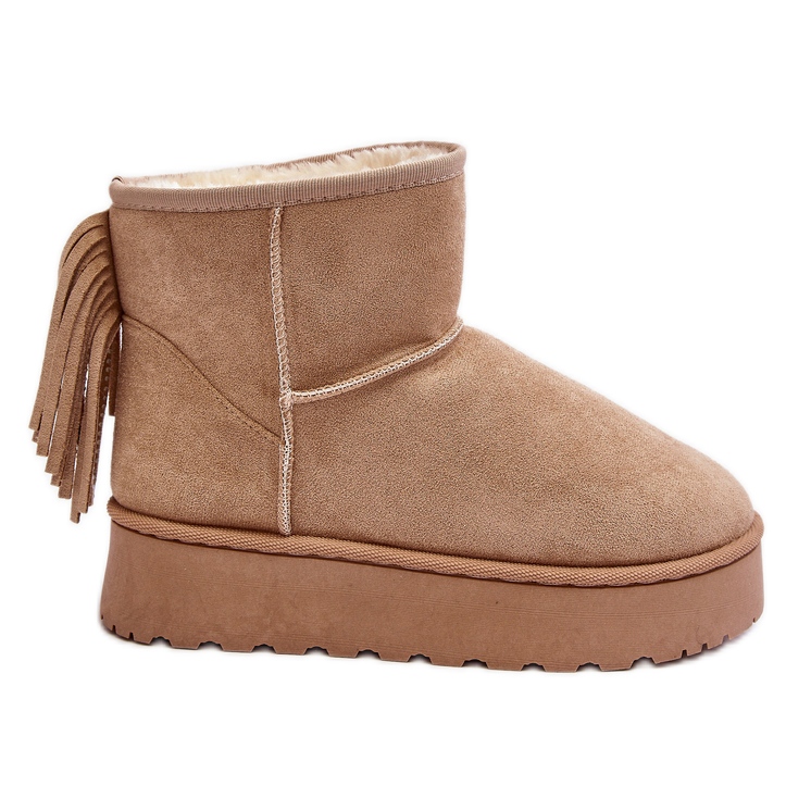 Botas de nieve de mujer con plataforma maciza y flecos, Beige Lirico