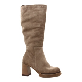 Botas Tacón Alto Mujer Ante, Beige Lemar Ceraxa