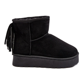Botas de nieve de mujer con plataforma enorme y flecos, negro Lirico