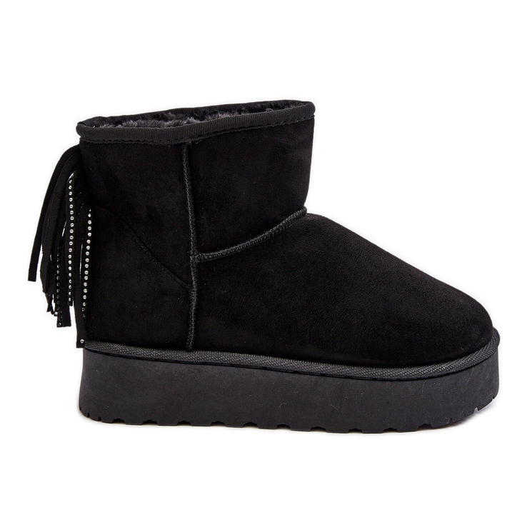 Botas de nieve de mujer con plataforma enorme y flecos, negro Lirico