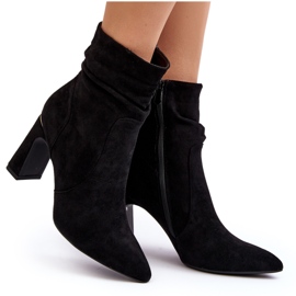Botines de tacón alto para mujer con parte superior fruncida, negro Phaga