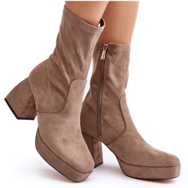 Botines de mujer con tacón grueso y plataforma, beige oscuro Adelles