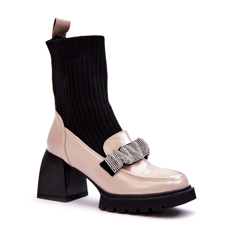 Botas para mujeres con un calcetín decorado con circones beige s.barski mr870-41