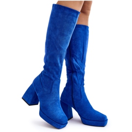 Botas aislantes con tacón grueso para mujer, azul Layala