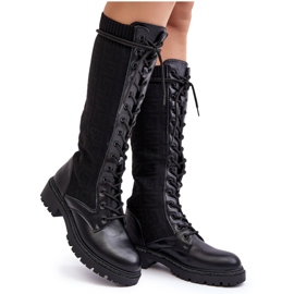 Botas De Mujer Con Cordones Y Parte Superior Elástica Negro Virxinia
