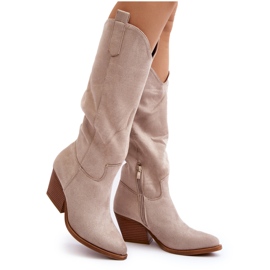 Botas Cowboy Sobre La Rodilla Mujer Beige Claro Oppore