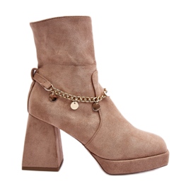 Botines Mujer Tacón Alto Con Cadena, Beige Tiselo
