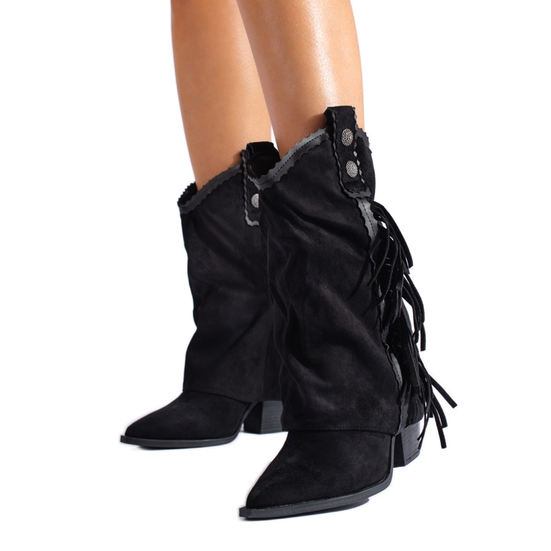 ShelovetBotas cowboy con flecos de ante negro de mujer ShelovetBotas cowboy con flecos de ante negro de mujer