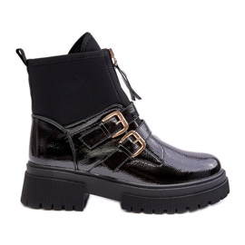 Botas Mujer de Charol con Tacón Plano, Negro Rellisa