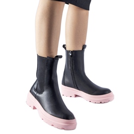 Botines de georgette negros con suela rosa