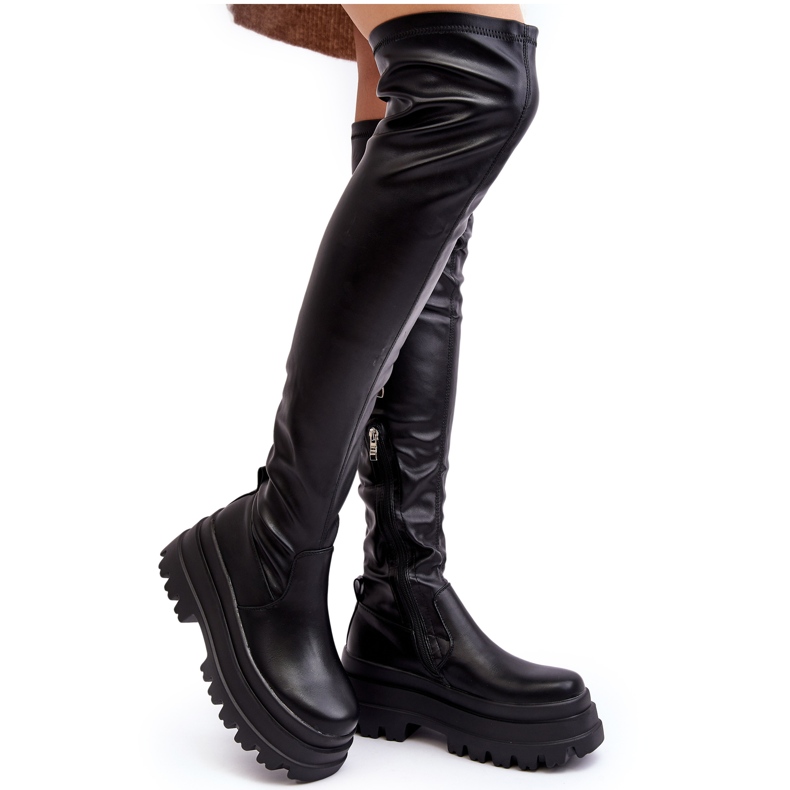 Botas por encima de la rodilla para mujer con suela gruesa, Chinasa negra negro