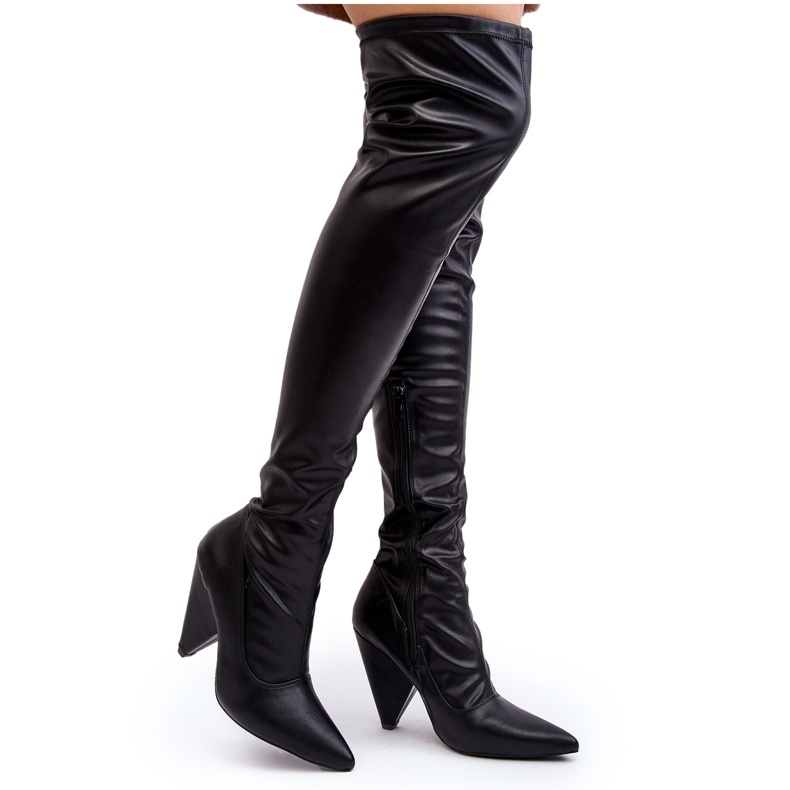 Botas de tacón alto de piel ecológica Lu Boo, negro