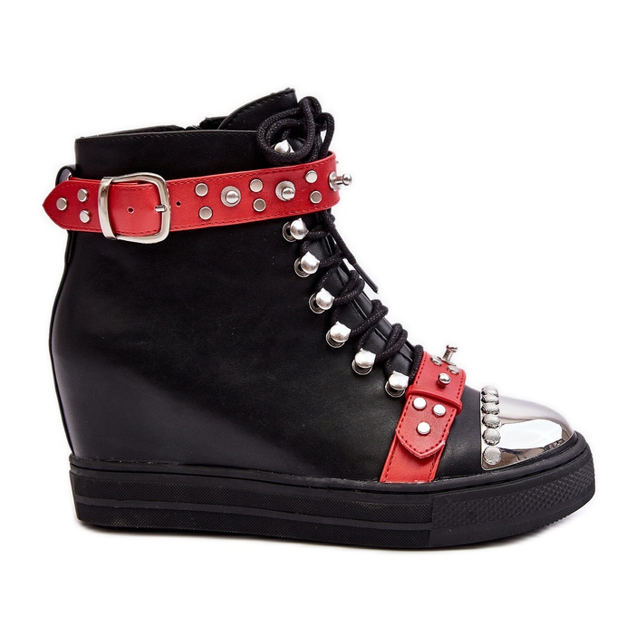Botas de cuña aislantes con strass, ecopiel Lu Boo, negro Botas de cuña aislantes con strass, ecopiel Lu Boo, negro