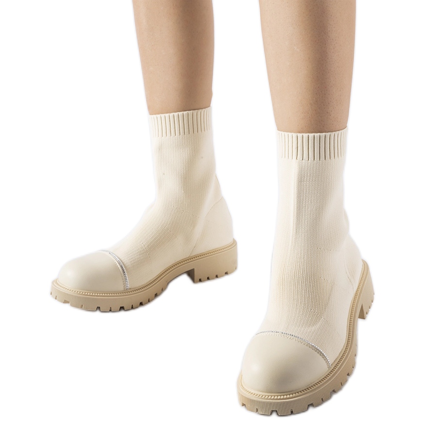Calcetin Mujer Beige Botin Calcetin Blanco Square Toe Botas Punta