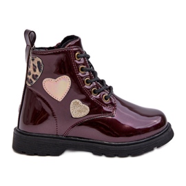 Botines infantiles de charol con adornos burdeos Adete rojo