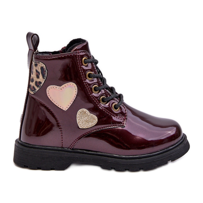 Botines infantiles de charol con adornos burdeos Adete rojo