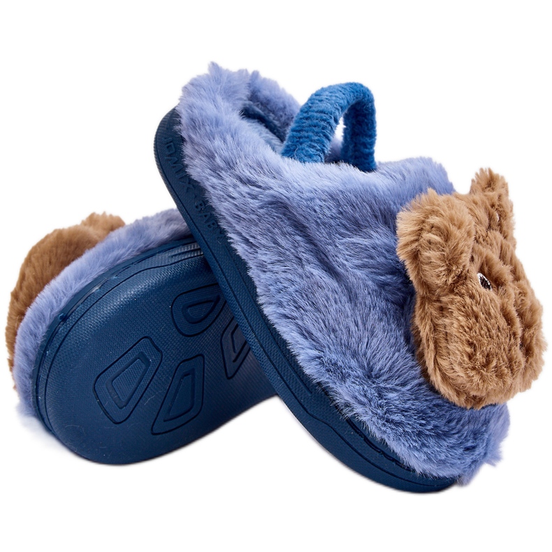 Pantuflas infantiles de pelo con osito de peluche, azul Dicera