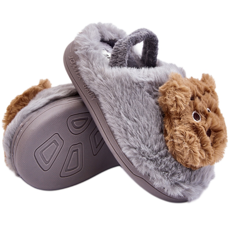 Pantuflas infantiles de pelo con osito, Gris Dicera