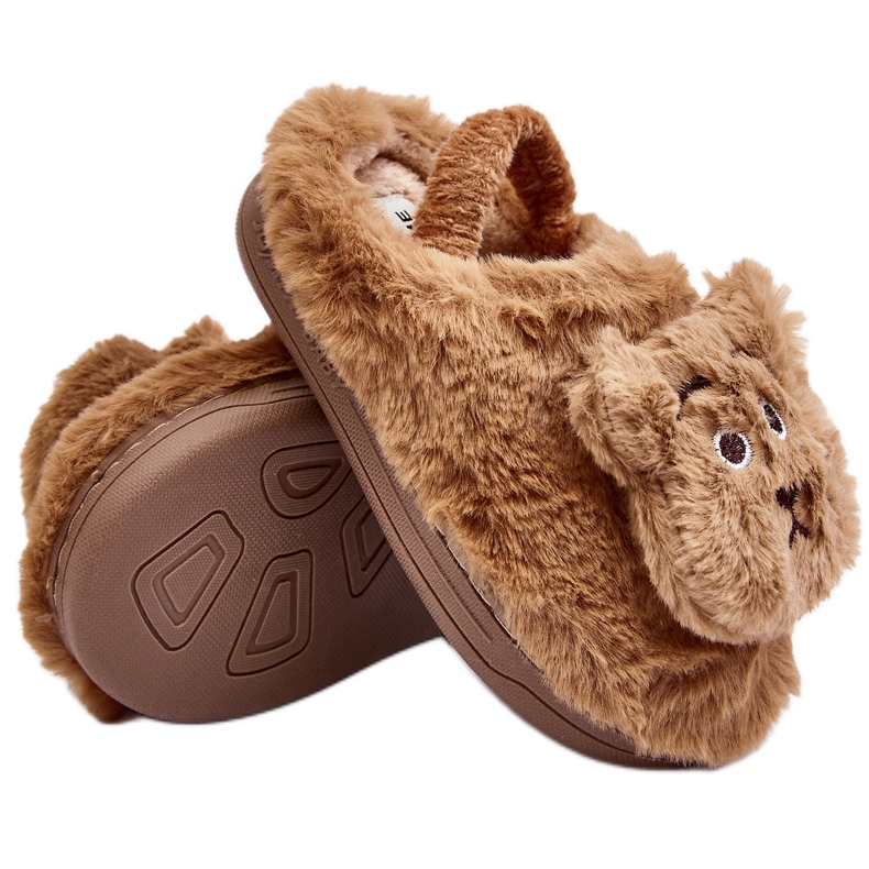 Pantuflas infantiles de pelo con osito de peluche, marrón Dicera