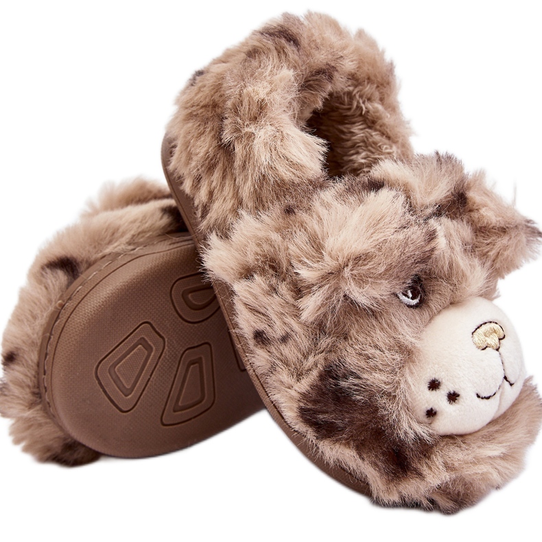 Pantuflas infantiles de pelo con osito, beige oscuro Apolanie