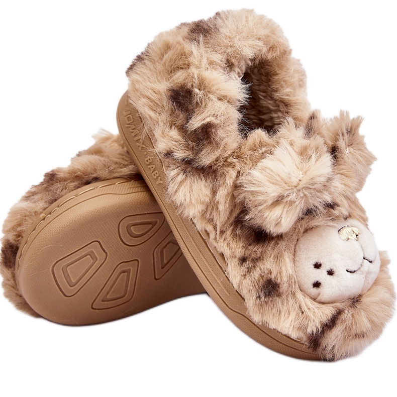 Pantuflas infantiles de pelo con osito, Beige Apolanie