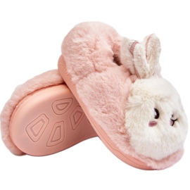 Pantuflas infantiles de pelo con conejito, rosa claro Apolanie