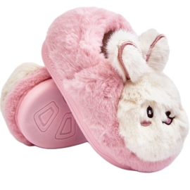 Pantuflas infantiles de pelo con conejito, rosa Apolanie