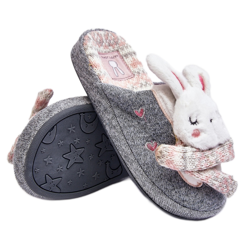 Pantuflas Infantiles Conejo Suela Gruesa Gris Dasca