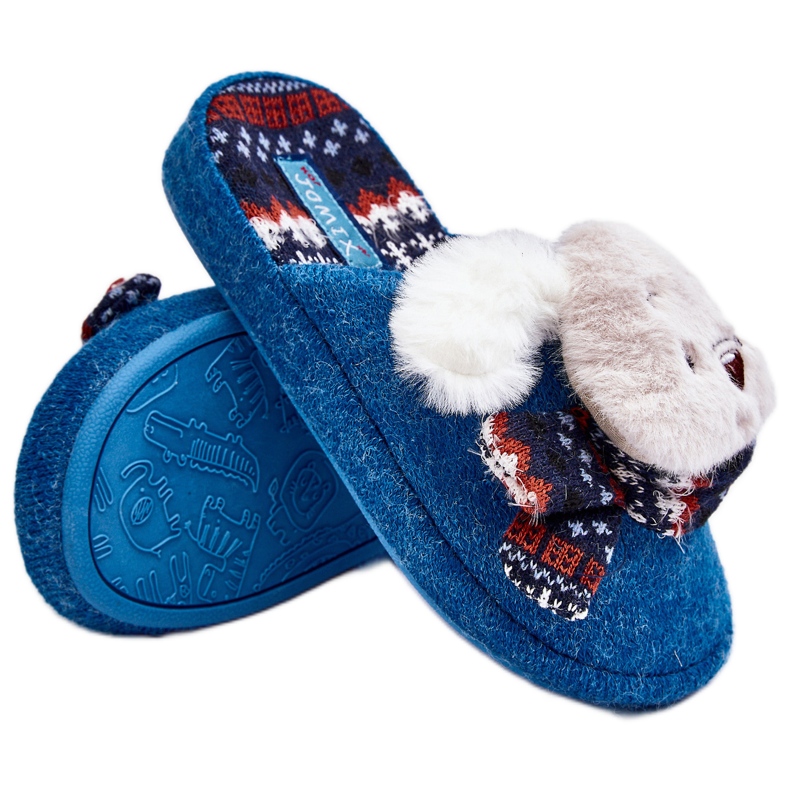 Pantuflas infantiles con suela gruesa y osito de peluche, azul, Dasca
