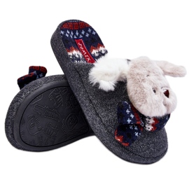 Pantuflas infantiles de suela gruesa con osito, Gris Dasca