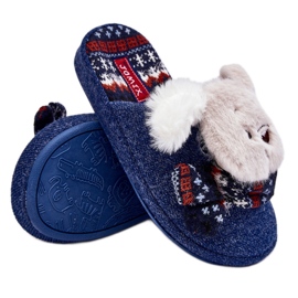 Pantuflas infantiles de suela gruesa con osito azul marino Dasca