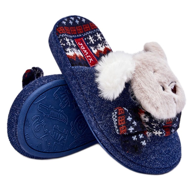 Pantuflas infantiles de suela gruesa con osito azul marino Dasca