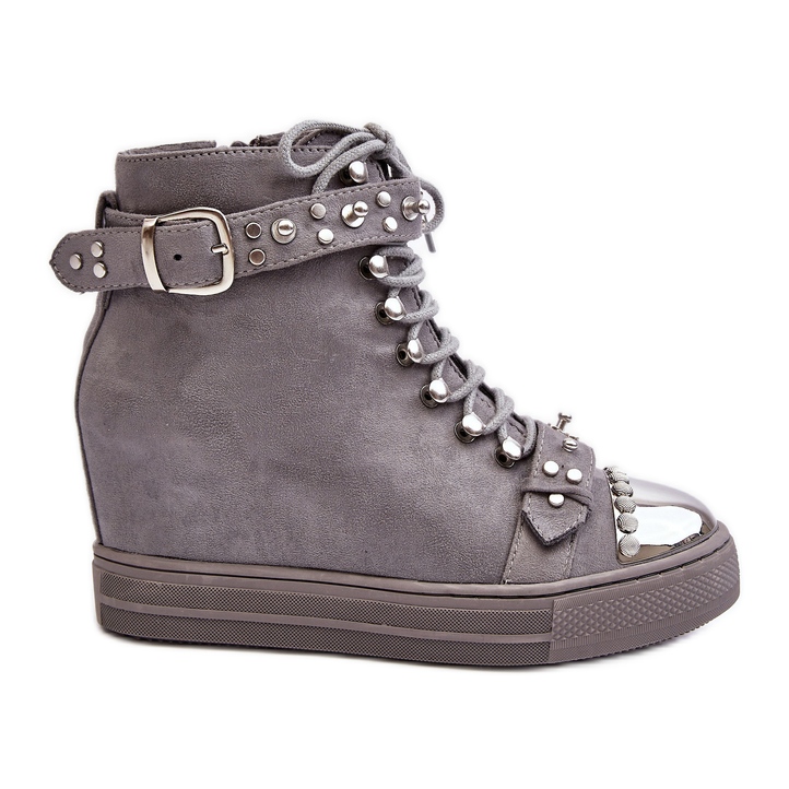 Botas de cuña aislantes con strass, ante Lu Boo, gris Botas de cuña aislantes con strass, ante Lu Boo, gris