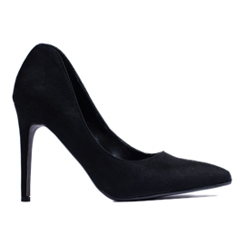 Shelovet elegantes zapatos de salón de ante con tacón alto negro