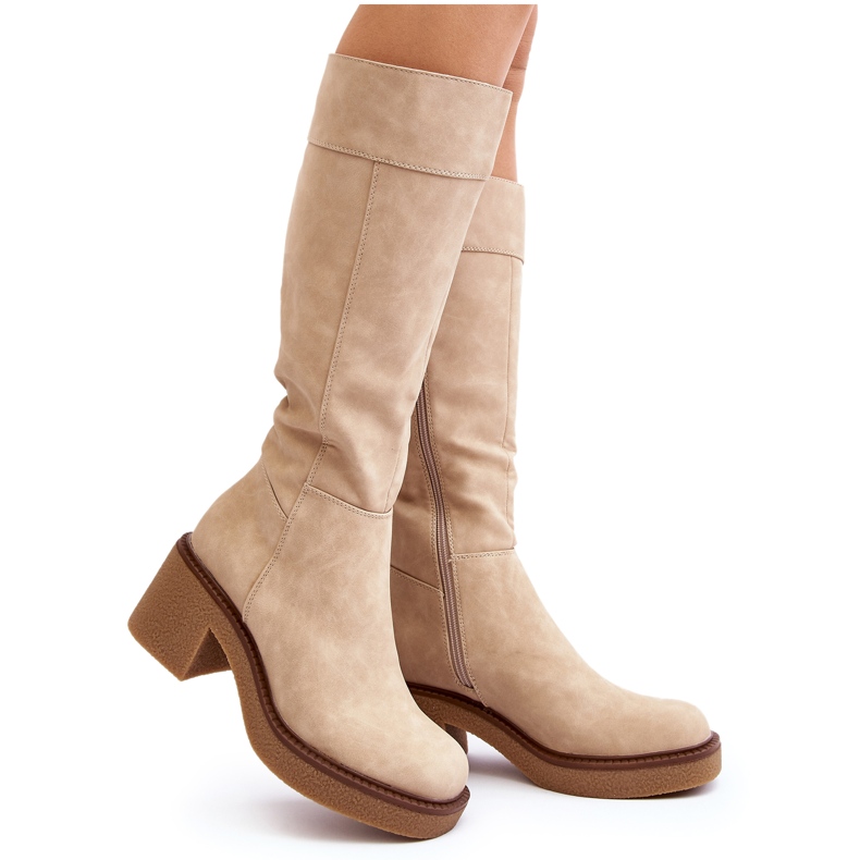 Sergio Leone Botas aislantes de mujer beige con tacones enormes de Calvisa