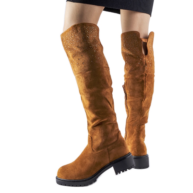 Botas largas marrones con pedrería de Colleen marrón Botas largas marrones con pedrería de Colleen marrón