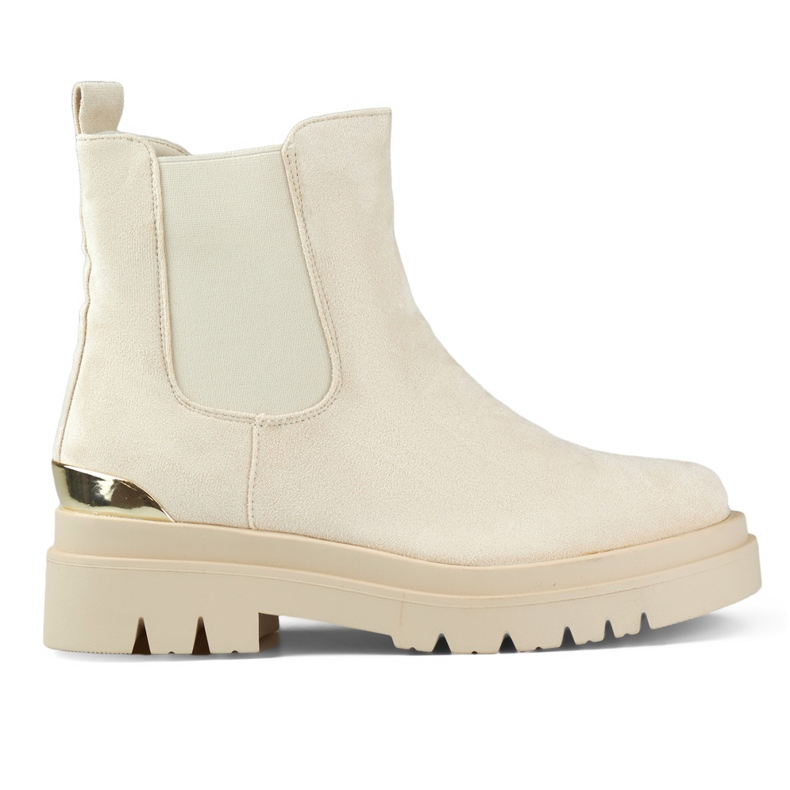Botas Chelsea de mujer en ante con decoración dorada beige