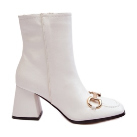 Botines de piel con tacón y decoración, blanco Pamelinta