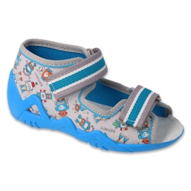 Pantuflas infantiles befado con cierre adhesivo 350P043 gris y azul