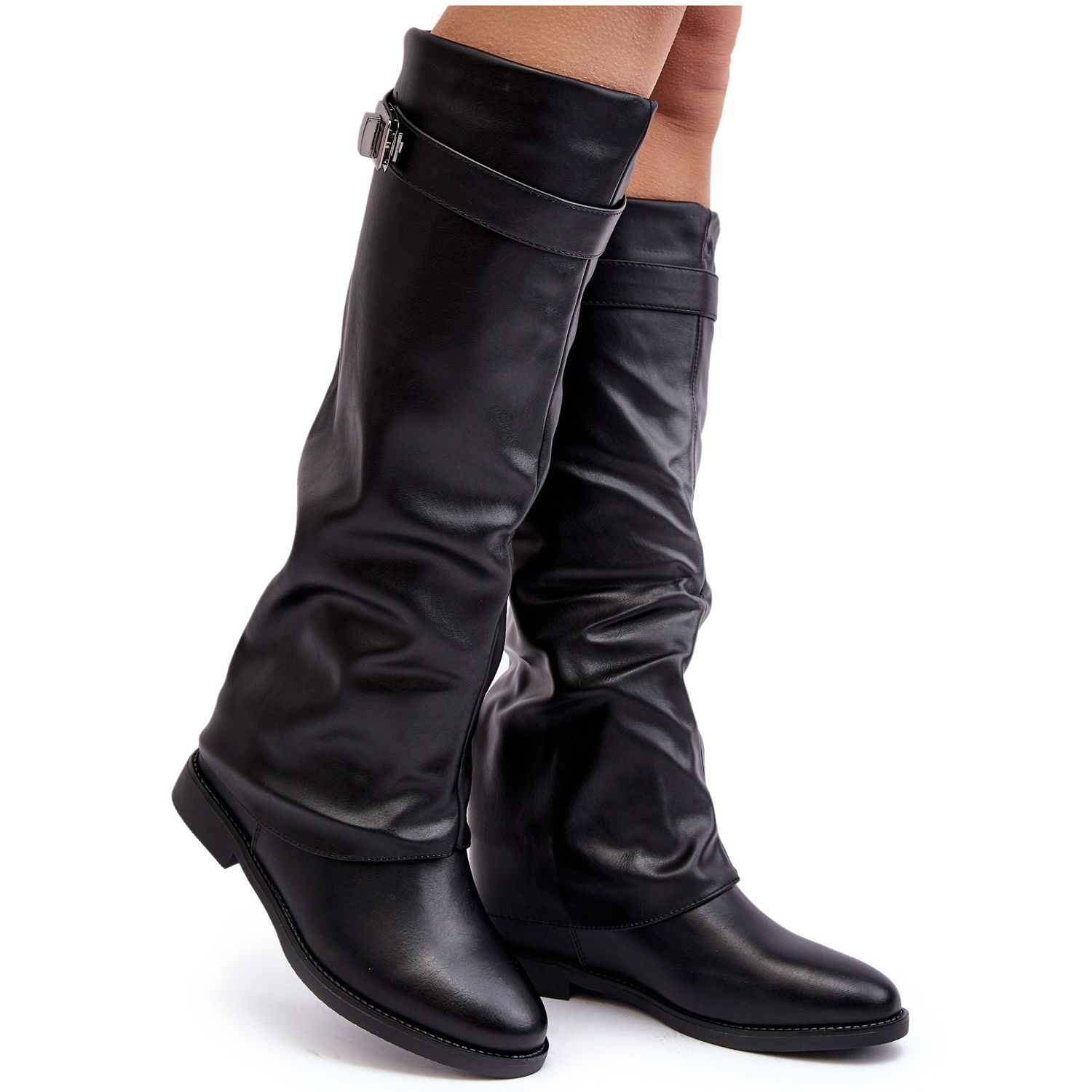 Botas planas de mujer con parte superior fruncida Tercella negra negro