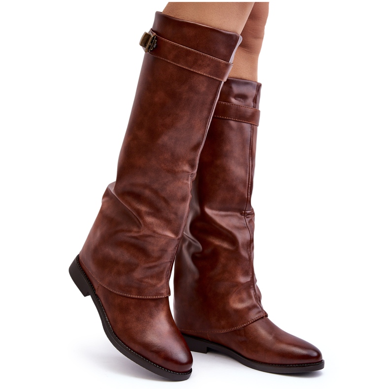 Botas Planas de Mujer con Parte Superior Fruncida, Tercella Marrón