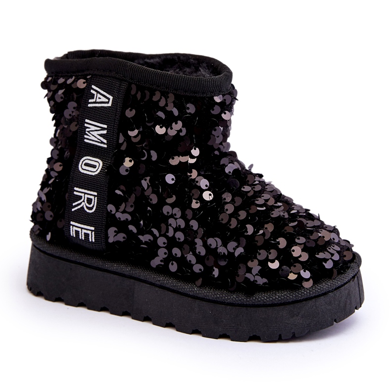 Botas de nieve para niñas aisladas con lentejuelas negras negro