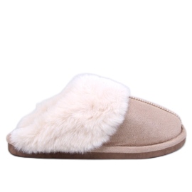 Otteys Pantuflas de mujer beige con pelo
