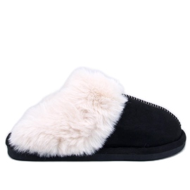 Otteys Pantuflas de mujer negras con pelo negro
