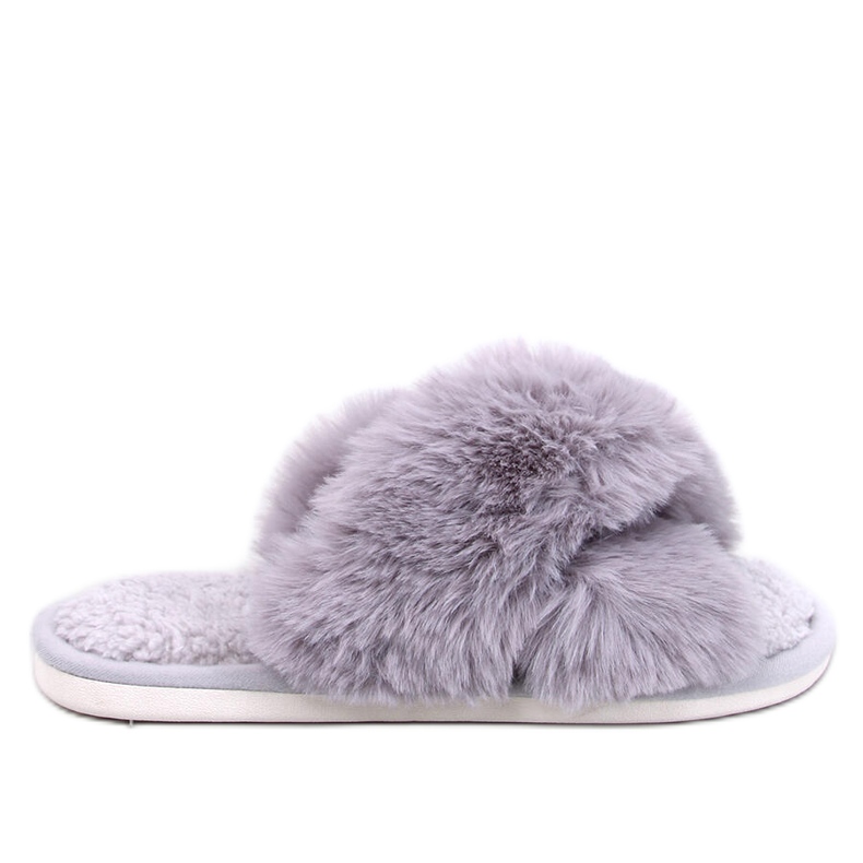 Pantuflas Parris de pelo gris con tiras cruzadas
