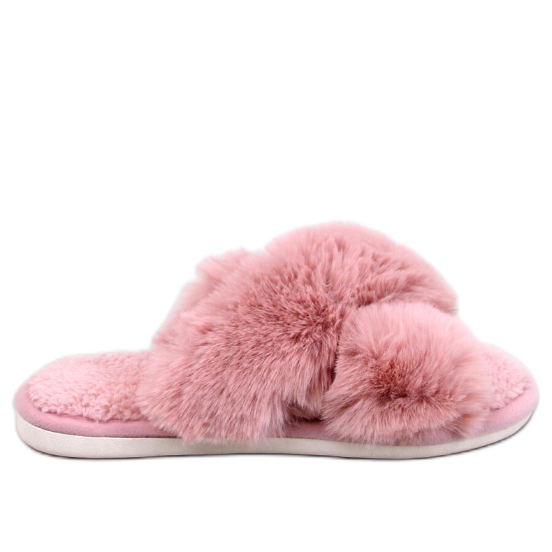 Pantuflas Parris de pelo rosa con tiras cruzadas rosado