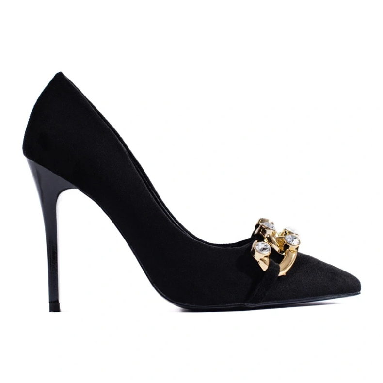 Tacones de ante negro con cadena Vinceza. Tacones de ante negro con cadena Vinceza.